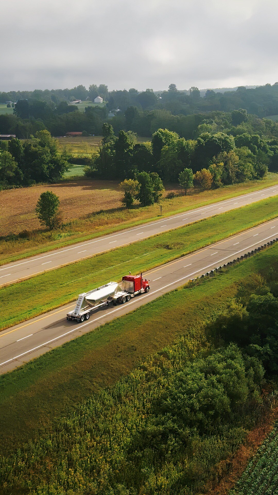 Drone shot of MAC Trailer's pneumatic trailer